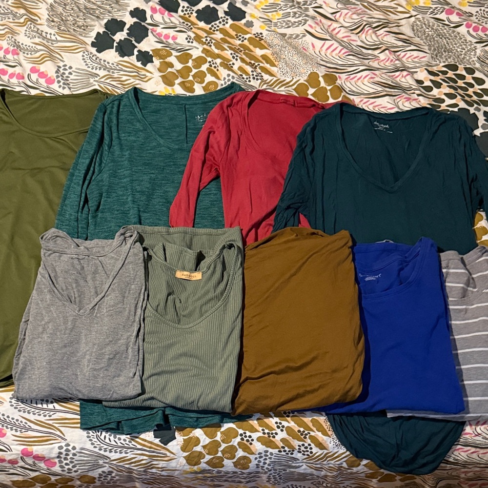 Lot of long-sleeve maternity tops - Olive, Teal, Red, Blue, Gray, Brown